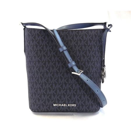 michael kors kimberly small signature blue crossbody bucket bag|Michael Kors leather handbags.